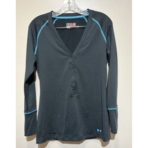 Under Armour Womens‎ Shirt Large Black Medium Sleeve Vneck 1/2 Snap M